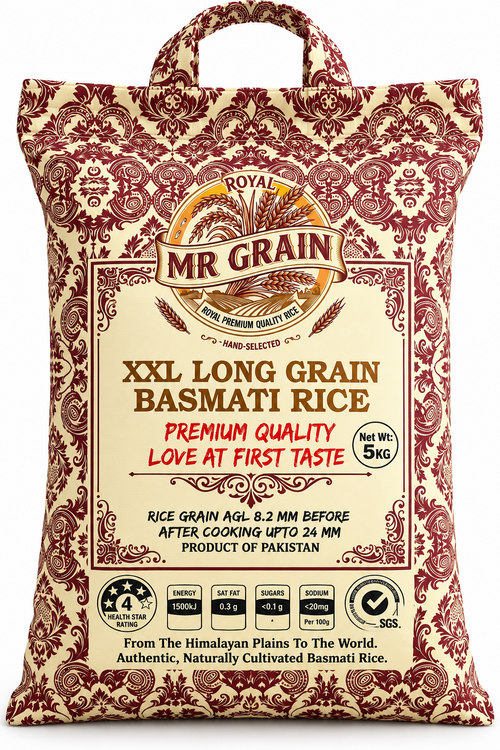 MR GRAIN XXL Long Grain Basmati Rice 5 kg burgundy and cream bag