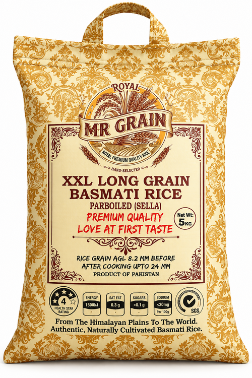 MR GRAIN XXL Long Grain Basmati Rice Parboiled Sella 5 kg gold bag